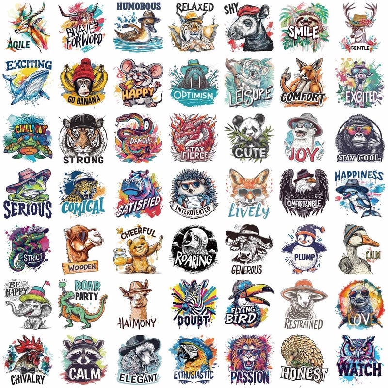 YOKSAS 50-Piece Motivational Watercolor Animal Sticker Pack â€“ Artistic Wildlife Decals with Positive Messages for Laptops, Water Bottles, Scrapbooking, Journals - Image 2
